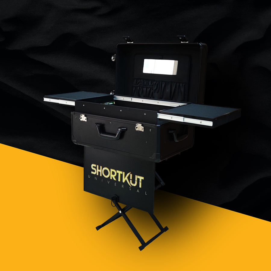 “Introducing the XenoCase-a revolutionary, portable barber case with retractable scissor legs, designed to transform any space into a cutting-edge grooming experience.”